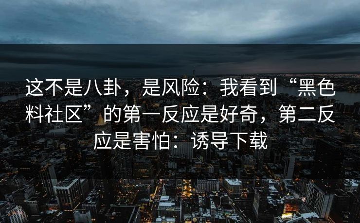 这不是八卦，是风险：我看到“黑色料社区”的第一反应是好奇，第二反应是害怕：诱导下载