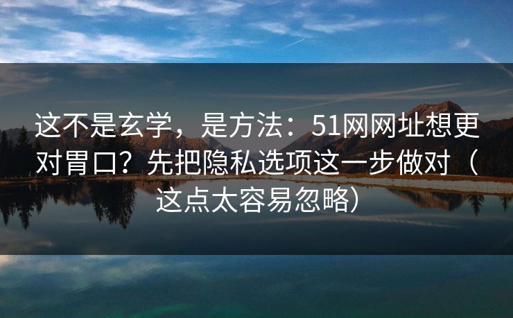 这不是玄学，是方法：51网网址想更对胃口？先把隐私选项这一步做对（这点太容易忽略）
